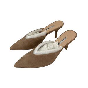 Charles David Beige Suede Pointed Toe Mules Womens Size 10.5 Elegant Slip-On Hig